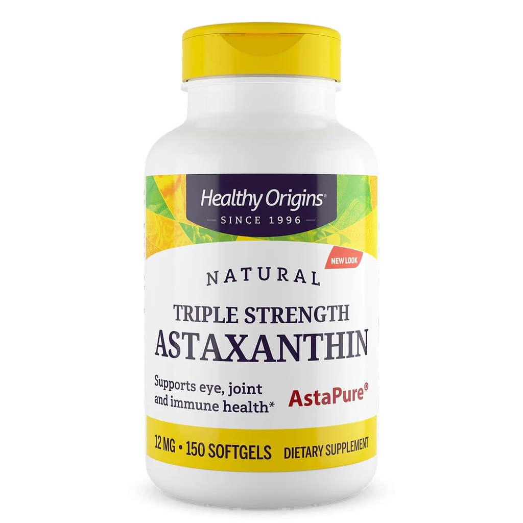Sunn opprinnelse Astaxanthin 12 mg (Naturlig, Astapure, Triple Styrke, Ikke-GMO, Glutenfri, Øyestøtte, Samlaget støtte, Immunstøtte), 150 Softgels