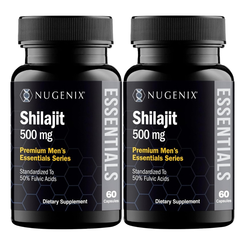 Nugenix Essentials Shilajit Kapsler Supplement - 500 mg, standardisert til 50% Fulvic Acids, 120 kapsler