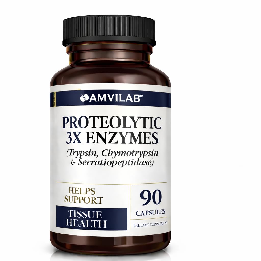 Proteolytiske enzymer 3X - Trypsin, Cymotrypsin & Serrapeptidase - Reduserer Edema & Irritation fra vevsskade - støtter Body Wellness & Recovery - Kosttilskudd - 90 Kapsler