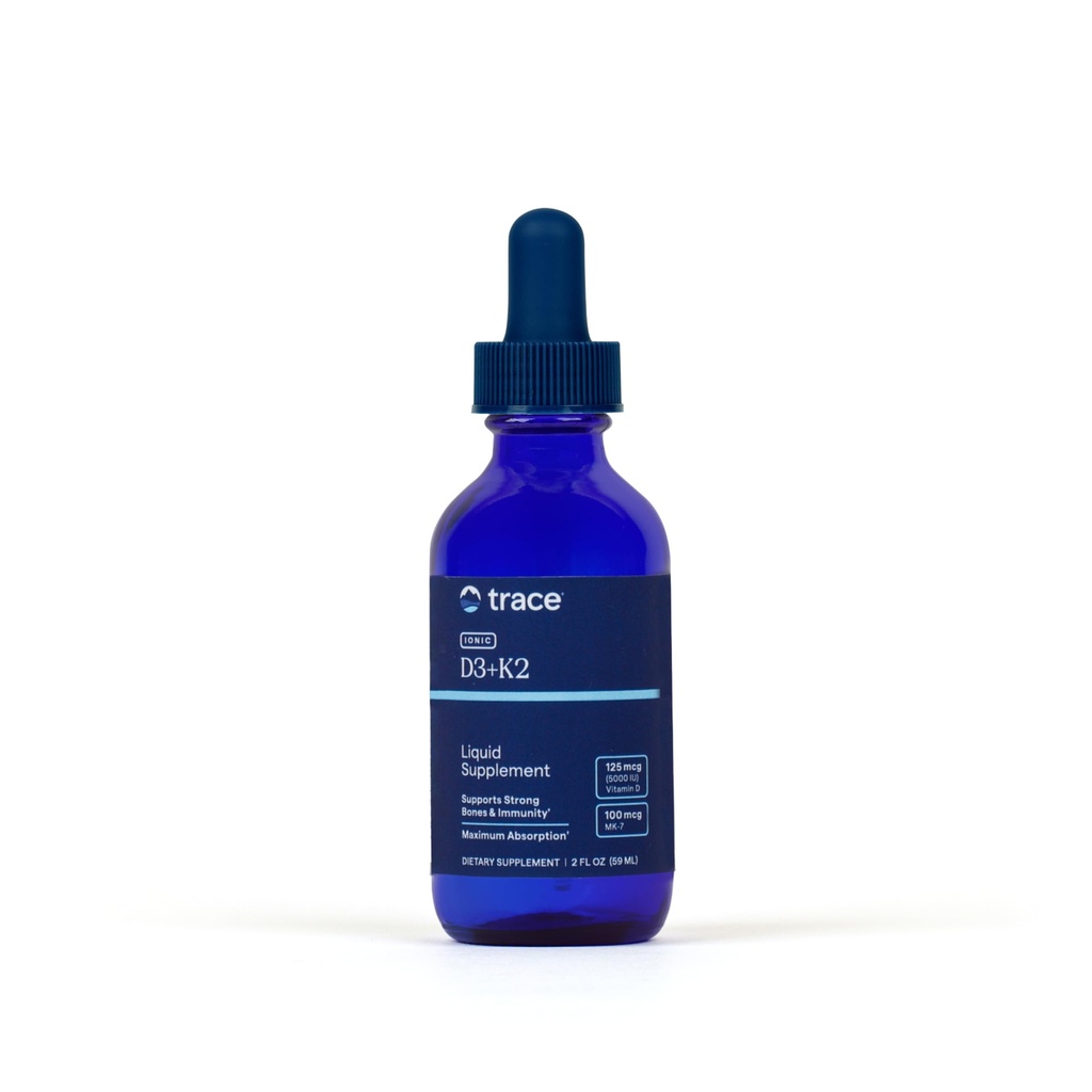 Trace Minerals Ionic D3+K2 - Flytende multivitamin for bein og hjerte helse - støtter kalsiumabsorpsjon - immunsystemhjelp - naturlig tillegg - 2 fl oz (296 serveringer)