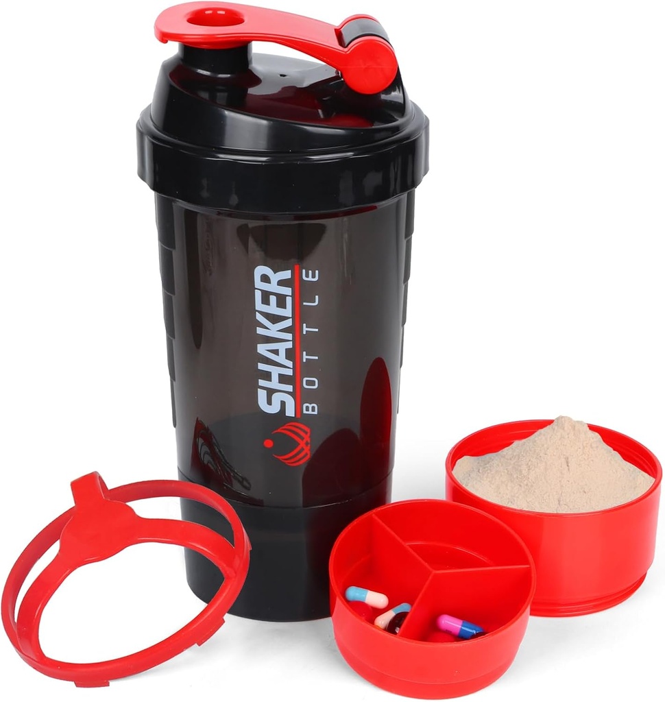 XTK Shaker Flaske 16OZ Protein Shaker Flasker med Mix Ball Portable Sports Vannflaske Lake Proof GYM Cup for Proteinblander med lagring og pille Organizer, ideell for pre trening, BPA gratis (rød)