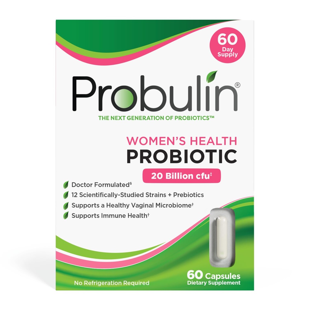 Probulin Women's Health Probiotic + Prebiotic for Vaginal, Gut & Immune Health - 20 milliarder CFU - 12 Probiotic Strains, 60 Vegan Kapsler