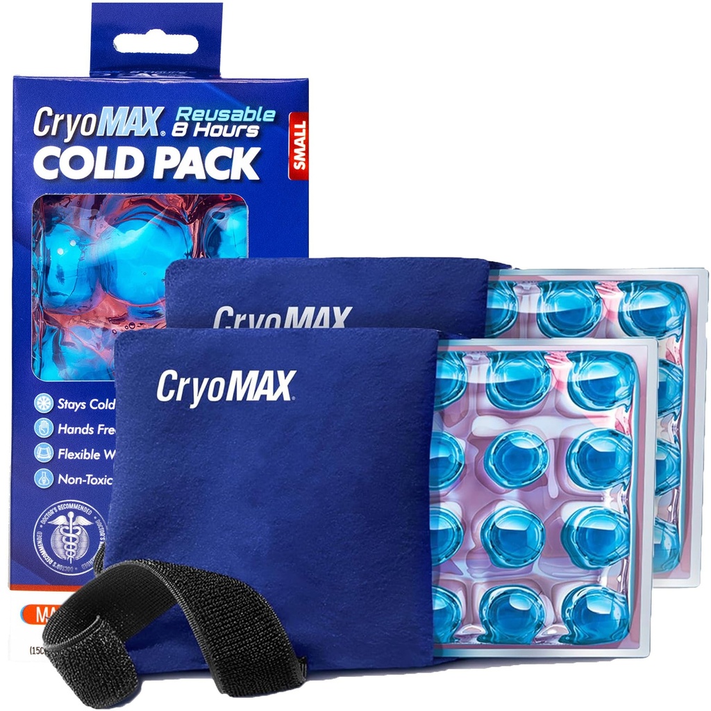 CryomAX Cold Pack, Reusable, 8 timers kald terapi ispakke, liten, 6"x 6" (pakke med 2)