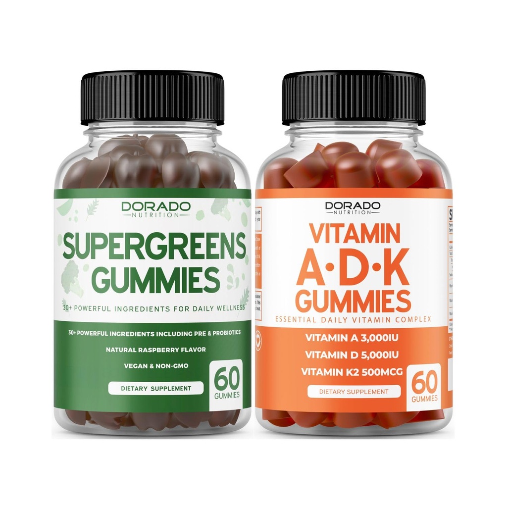 Supergreens Gummies (60 Gummies) Grønne Kosttilskudd med 8 Ingredient Power Blend - Superfood for immunitetsstøtte for voksne og ADK (60 Count) med D & K - 10 Vegansk Supplement - Ikke GMO & USA laget