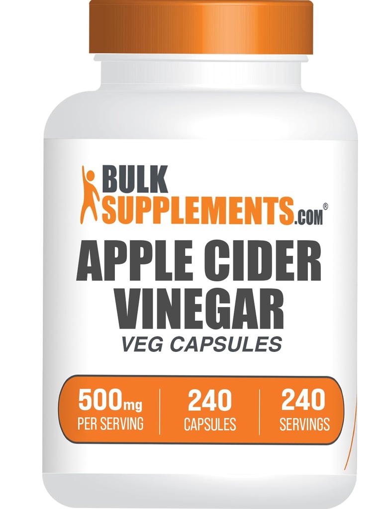 BulkSupplements.com Apple Cider Vinegar Capsules - ACV Kapsler, Apple Cider Vinegar Kosttilskudd, Apple Cider Vinegar 500mg - Glutenfri, Kapsel per servering, 240 Capsules (pakke med 1)