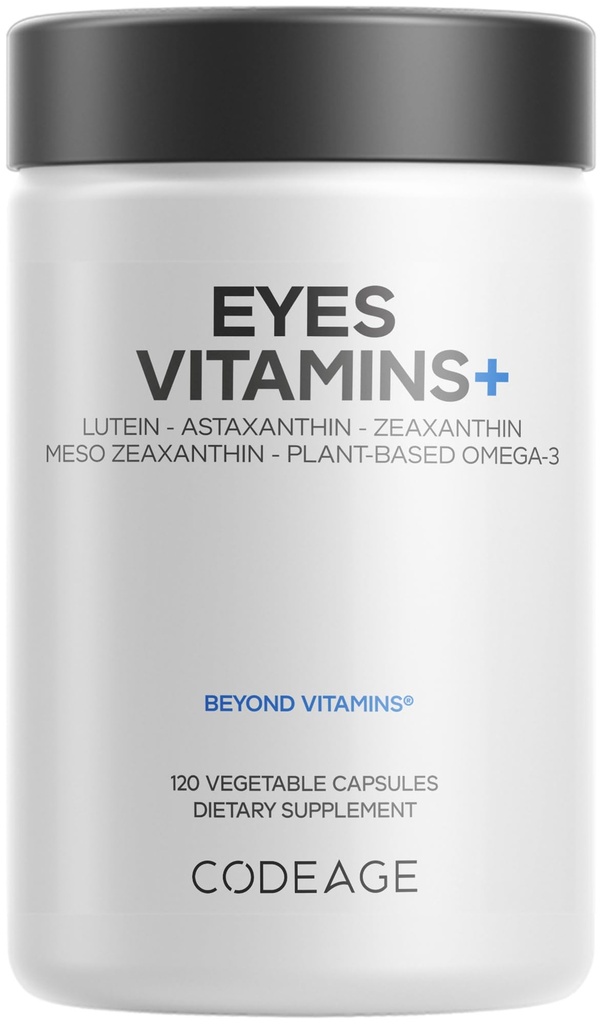 Codeage Eyes vitaminer - ARDS 2 Basert formel Supplement - 2-måneders forsyning - Vitaminer A, C, E, Sink, Lutein, Astaxanthin, Zeaxanthin, Eyebright, Marigold, Bilbær, Saffron, Omega-3-120 Kapsler