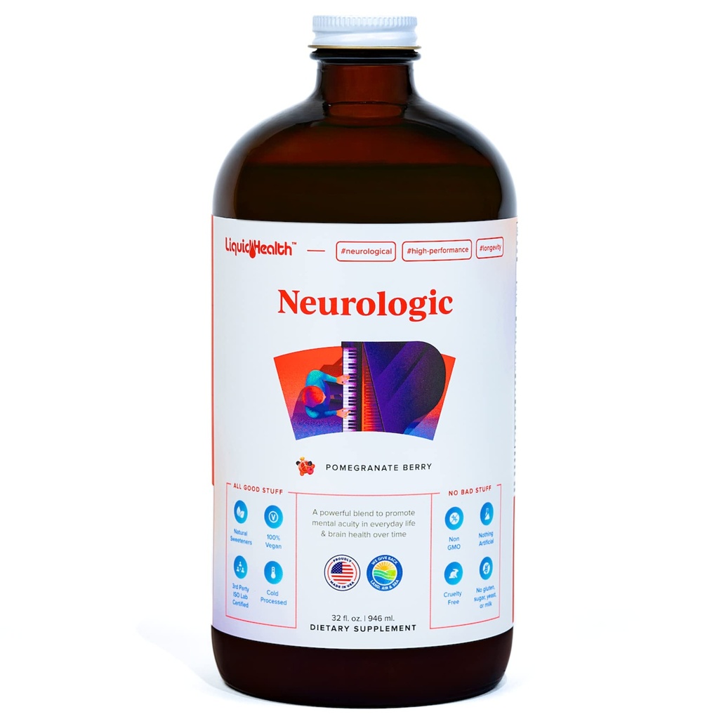 LIQUIDHEALTH nevrologisk fokus Supplement - Brain Booster Nootropic Supplement for kognitiv funksjon, minne og fokus med Ginkgo Biloba, Choline, L-Theanine & Fosfatidyserine - USA laget (32 oz)