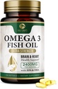 Omega 3 fiskeolje piller 2400mg - Triple Styrke Omega 3 Fish Oil kosttilskudd - beste EPA & DHA fettsyrer for hjerne og hjerte helse støtte, Naturens Omega3 Supplement, 60 dagers forsyning - 120 Softgels