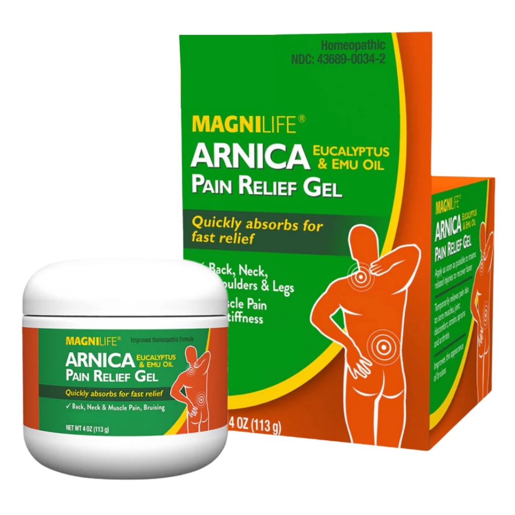 MagniLife Arnica smertelindring Gel, raskvirkende hals og rygg smertelindring, med Eucalyptus og emu olje til å lindre sorg, inflammasjon og diskomfort - 4oz