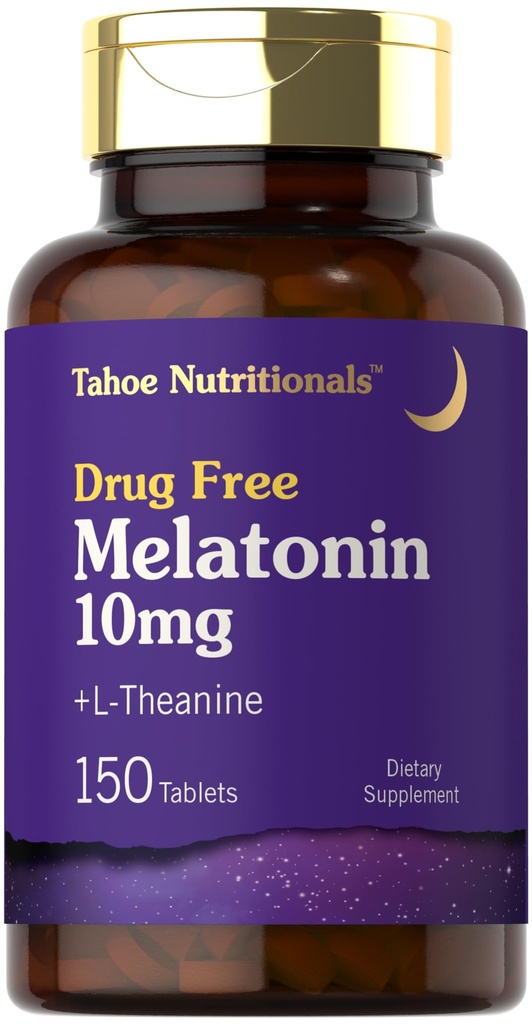 Tahoe næringsstoffer Melatonin 10 mg | 150 tabletter | med L teanin | Vegetarian, ikke-GMO, Glutenfri Supplement