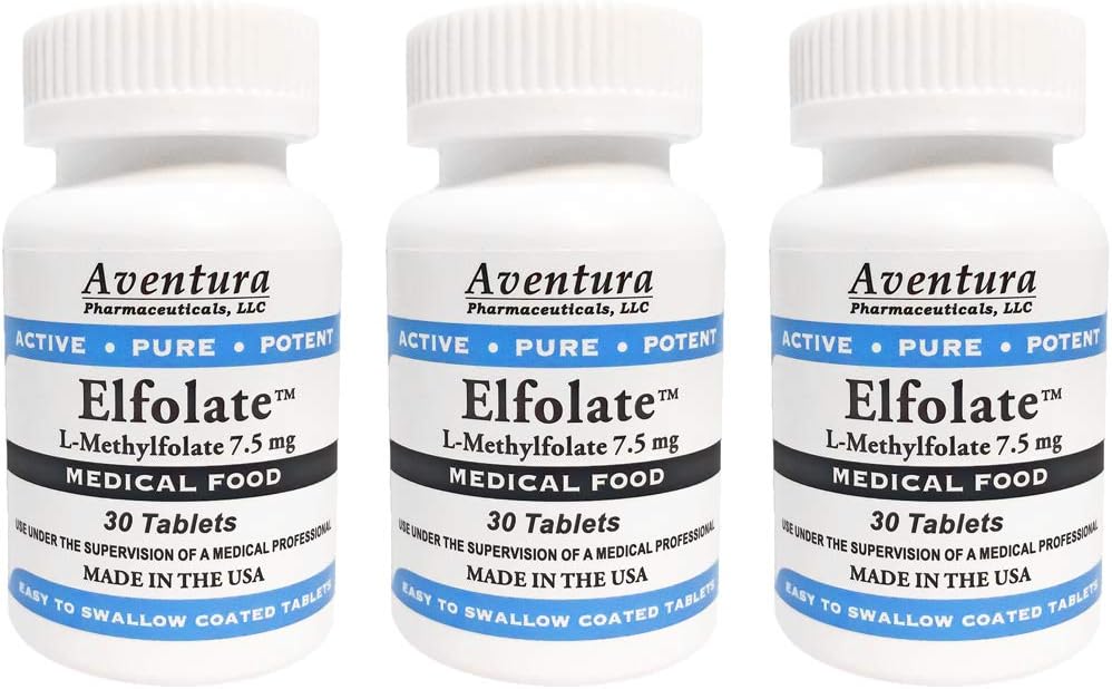 ELFOLATE® 7,5mg 3 Pack L-metylfolat metylfolat metylfolat medisinsk kosttilskudd profesjonell styrke aktiv ren potent 30 tabletter