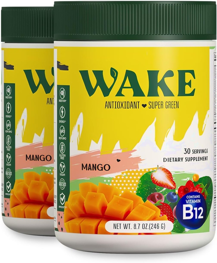 Vekk Antioksidant Super Greens, Grønn pulver å redusere Bloat, Spirulina & Klorella, Vitamin B12, Ikke-GMO, sunn digestion for kvinner, enzymer, probiotika, Acai Berry & Camu Camu, 2 stk for 1 kostnad