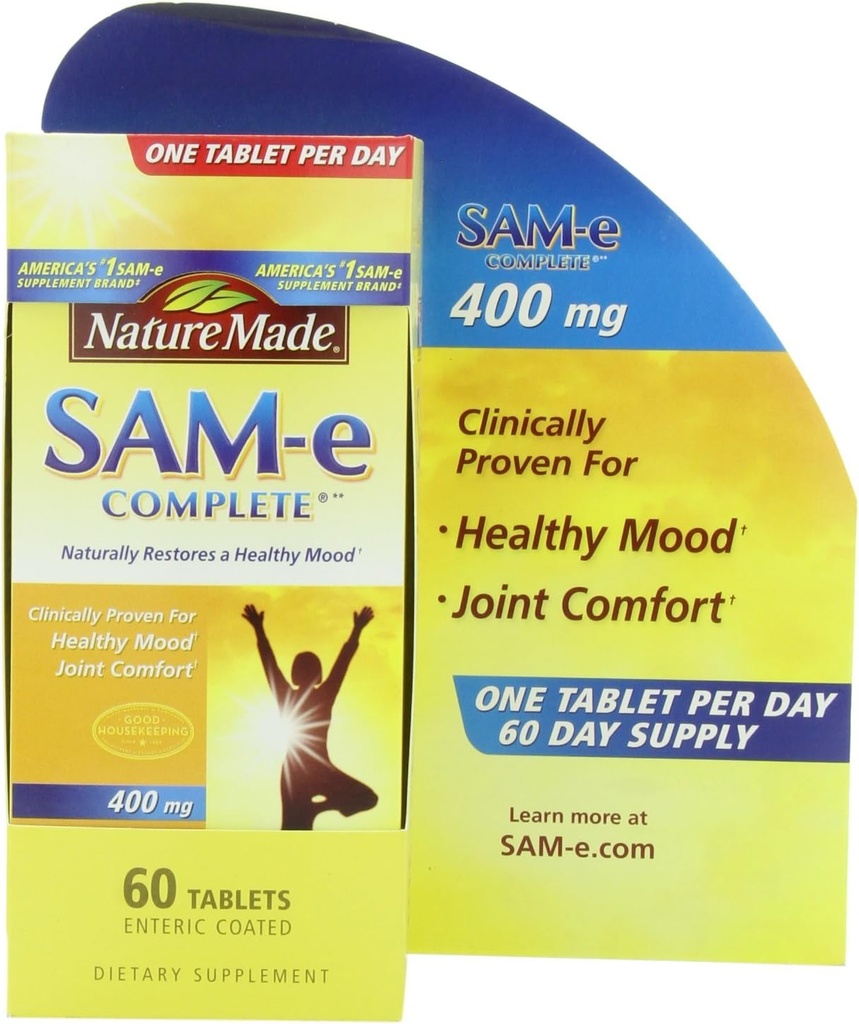 Naturlaget SAM-e Komplett 400 mg. Tablett (hjelper støtte sunn Mood & Joint Comfort) verdi Størrelse 60 ct