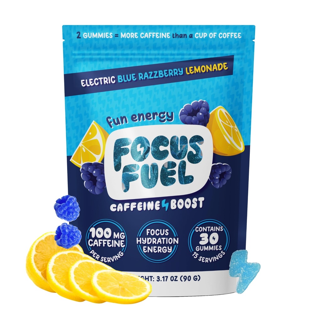 FocusFuel Energi Chews – Blå Razzberry Lemonade (15 Serveringer) – 100 mg Koffein + Alpha GPC + L-Theanine + B12, Magnesium – Great Taste – Ingen Krasj eller Jitters