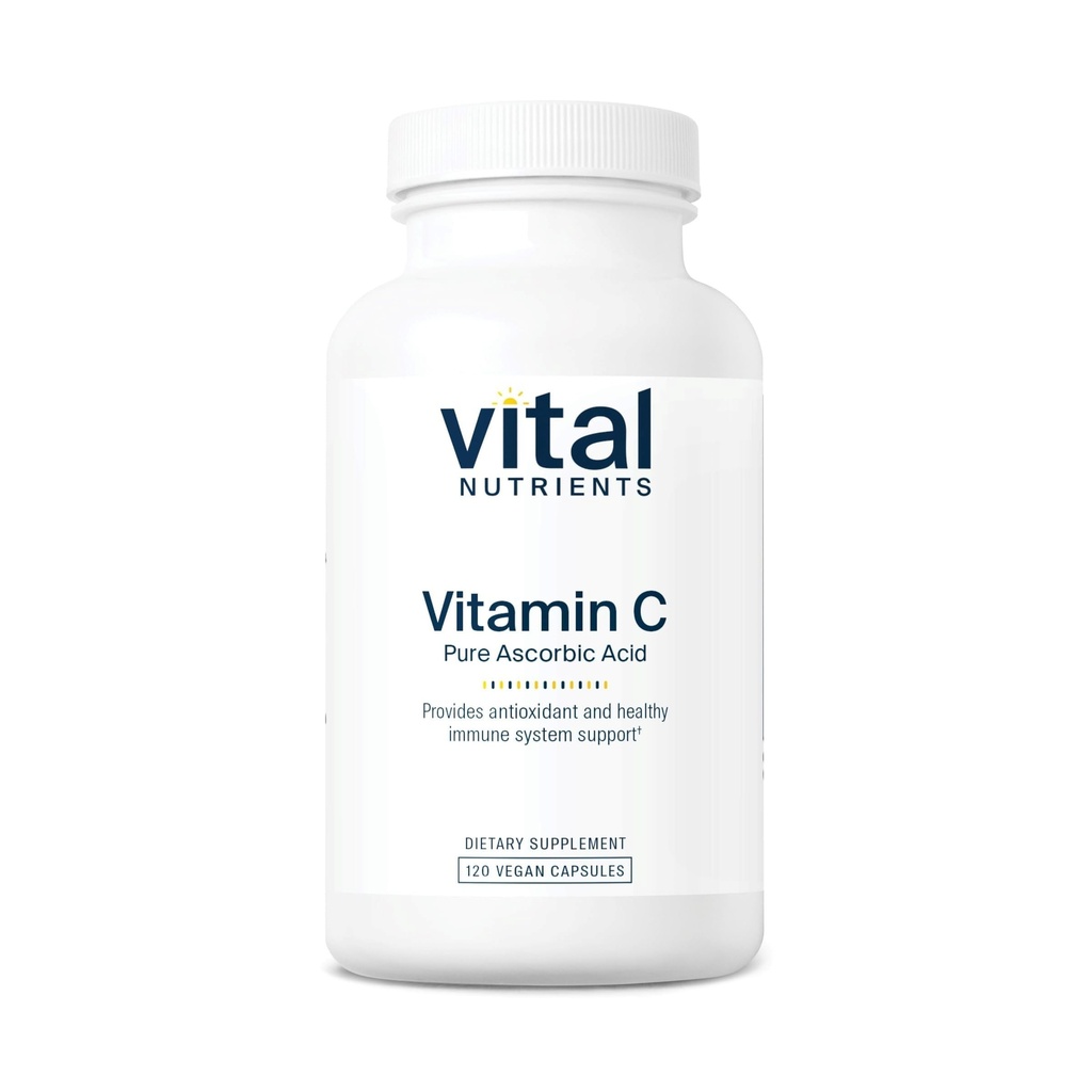 Vitale næringsstoffer vitamin C 1000mg (100% ren askorbinsyre) | Vegansk antioksidant Supplement for immunstøtte og jernabsorpsjon* | Gluten, Dairy og Soya Gratis | Ikke-GMO | 120 Kapsler