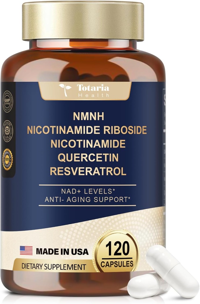 NMNH (Dihydronotinamid Mononucleotid), Premium NMN Alternativt Supplement med Flash-fri Niacinamid (Vitamin B3), Quercetin og Trans-Resveratrol, 120 Kapsler