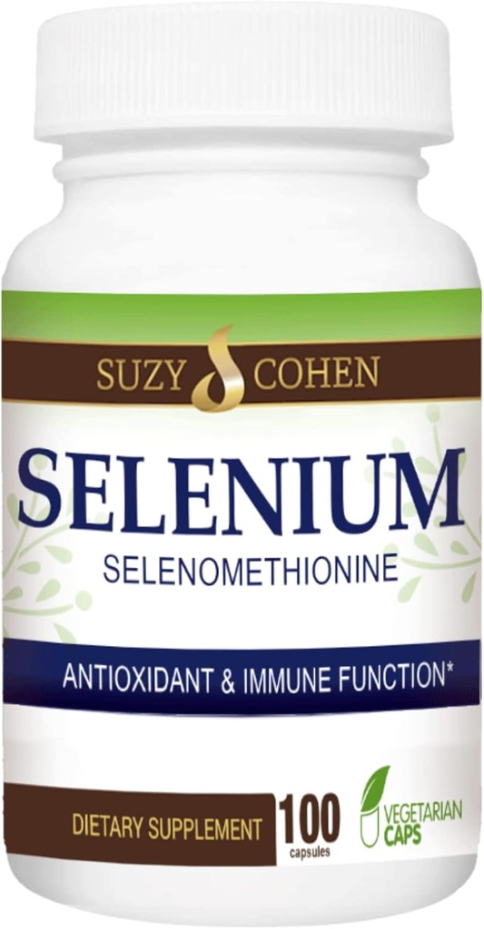 Suzy Cohen Selenium Supplement 200 mcg, opprettholde sunn hjerte, immunsystem, støtte Thyroid, Prostrate funksjon, Yeast Free Chelated Tummy Vennlig Aminosyre, svært biotilgjengelig, 100 Veg Kapsel