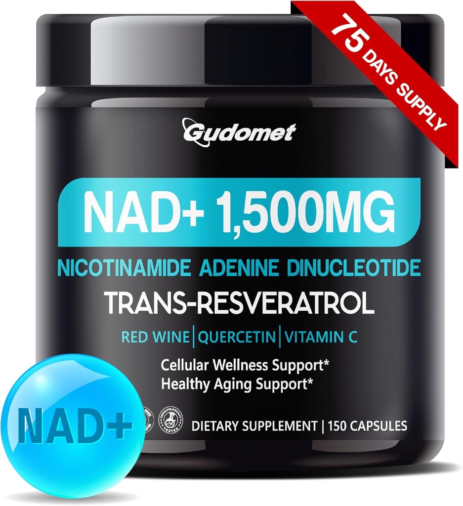 NAD + med trans-Resveratrol, rødvin, Quercetin og vitamin C - støtter Cellular velvære og sunn aldring-150 kapsler-laget i USA