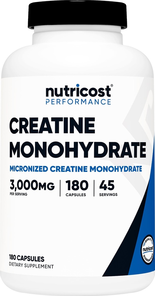 Nutricost Kreatin Monohydrat 3.000mg, 180 kapsler (750mg per kapsel) - Glutenfri, ikke-GMO