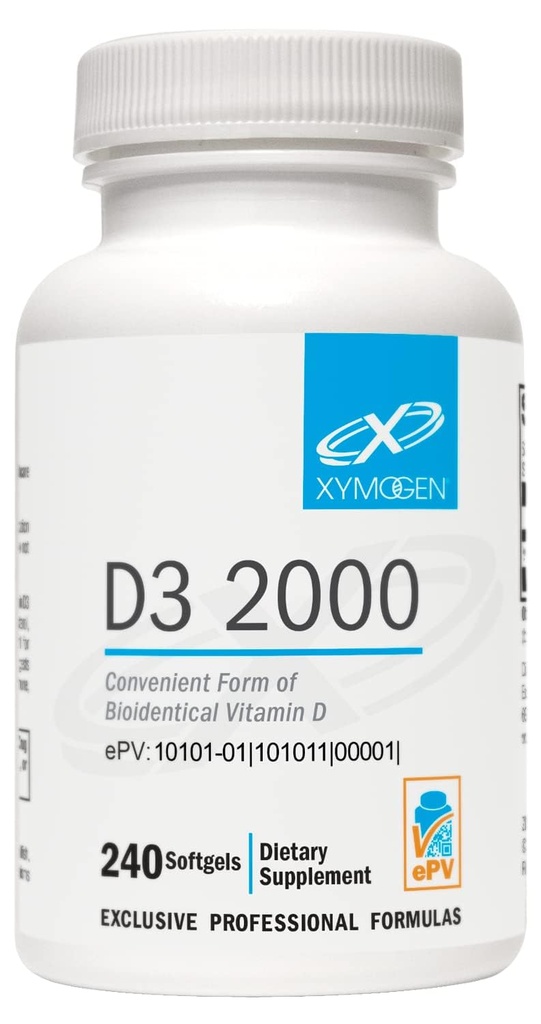 XYMOGEN D3 2000 - Biotilgjengelig vitamin D3 2000 IE (50mg) - høy potens vitamin D Supplement for å støtte immun helse, bein + hjertehelse (240 Softgels)
