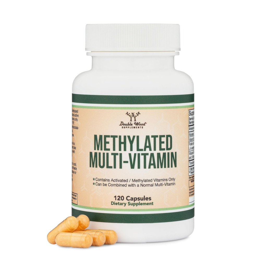Metylert multivitamin (Metylert og aktivert vitaminer Bare - metylert B-kompleks med trimetylglycin (TMG) og metylfolat(Non-GMO, Glutenfri MTHFR-tilskudd) 120 kapsler ved dobbel tre