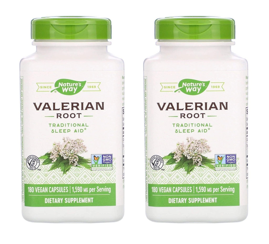 Naturens måte Valerian Root 1.590 Milligrams Tradisjonell søvnhjelp som et kosttilskudd (180 vegansk kapsler) Pakke med 2