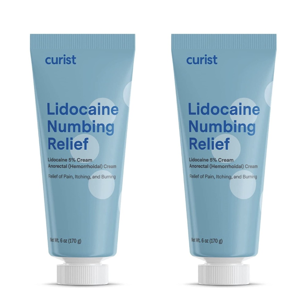 Curist 5% Lidocaine Cream Maksimal OTC Styrke Topical Pain Relief OTC - 12 oz (pakke med 2) XL Tube 5 prosent Lidocaine Numbing Cream til Numb effektivt (2 Pack - 6 oz Tube)