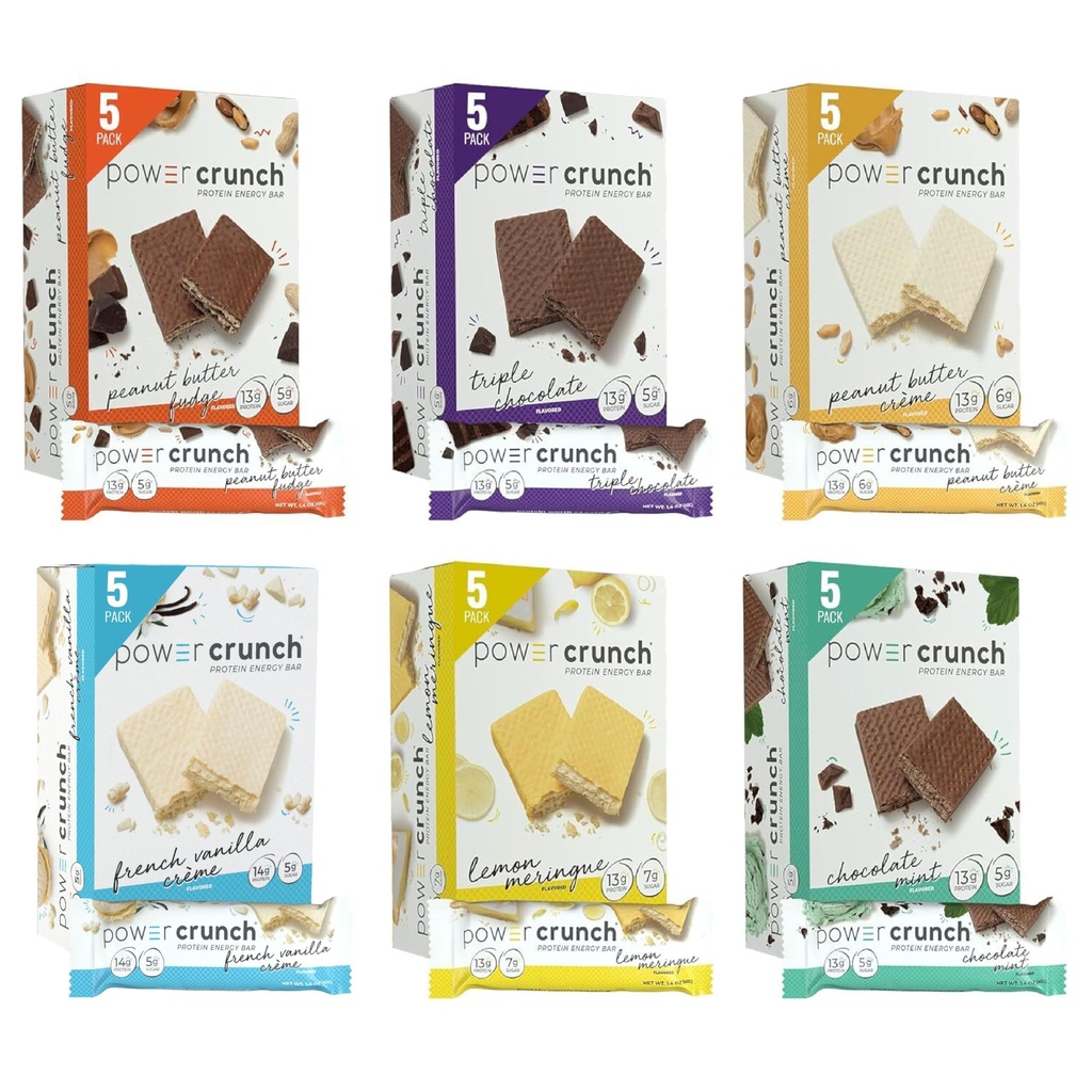 Strøm Crunch Protein Wafer Bars, Variety Pack, i 6 Flavors 1.4 Ounce Bars (30 greve). Høy proteinsnacks med deilig smak