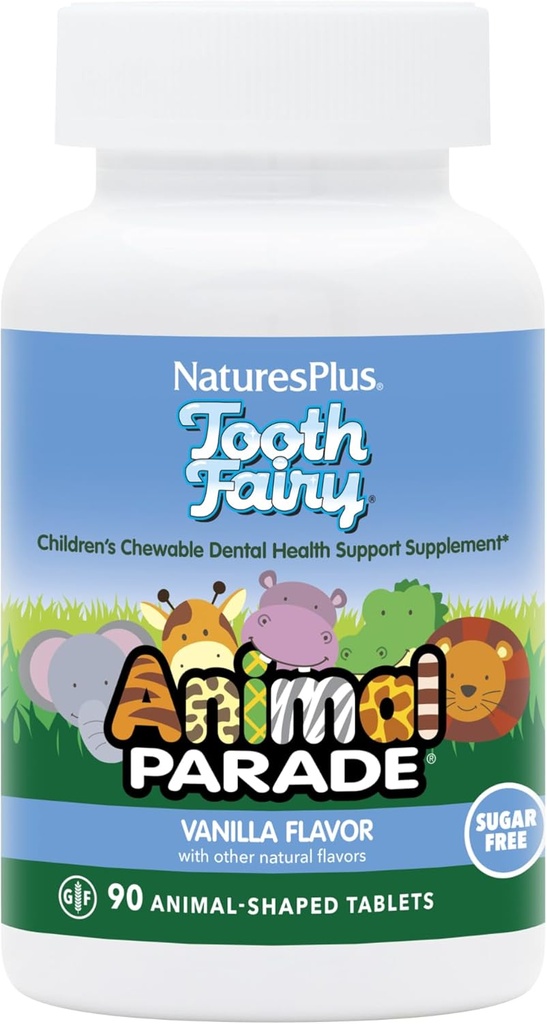 NaturesPlus Animal Parade tannføner Barne Chewables - Naturlig Vanilla Flavor - 90 Animal-Shaped Tabletter, Pakke med 2 - Dental Helse Supplement - Vegetarisk, Glutenfri - 90 Total Services