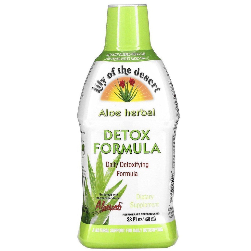 Lily Of The Desert Aloe Vera Herbal Detox Formula - Aloe Vera Juice med Melk Thistle, Slippery Elm, Burdock Root, Dandelion Root, og Echinacea for Gut helse, Liver Support, og velvære, 32 Oz