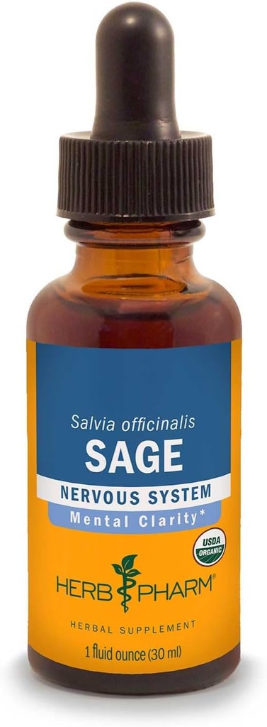 Herb Pharm Certified Organic Sage flytende ekstrakt for mental klarhet støtte - 4 Ounce
