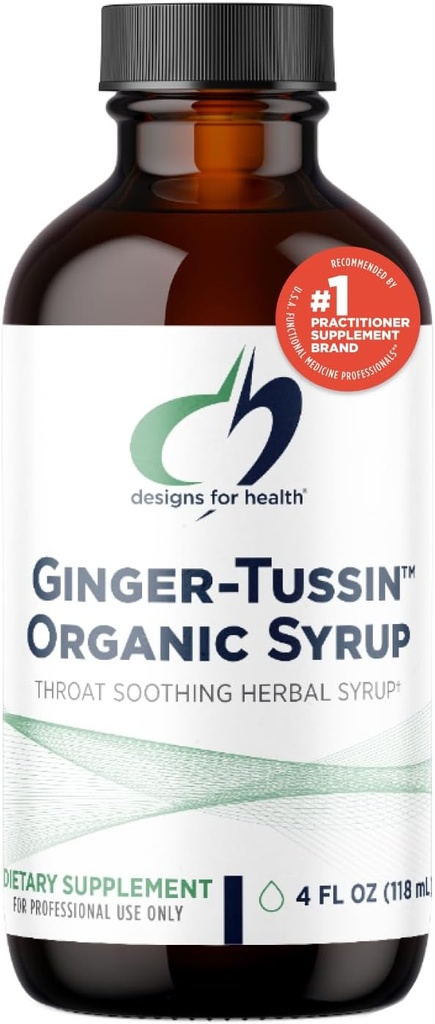 Designs for Helse Ginger Root Syrup med Honning + Wild Cherry Bark - Ginger-Tussin Syrup Flytende Immune Support Supplement - Designet for å hjelpe Soothe The Throat (47 Serveringer / 4 Fl Oz)