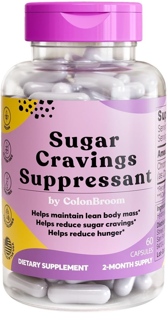 ColonBroom Chromium Picolinate 200mcg - Colon Broom Anti Sugar Craving Suprent - 60 Kapsler, Vegansk, Glutenfri, Ikke-GMO