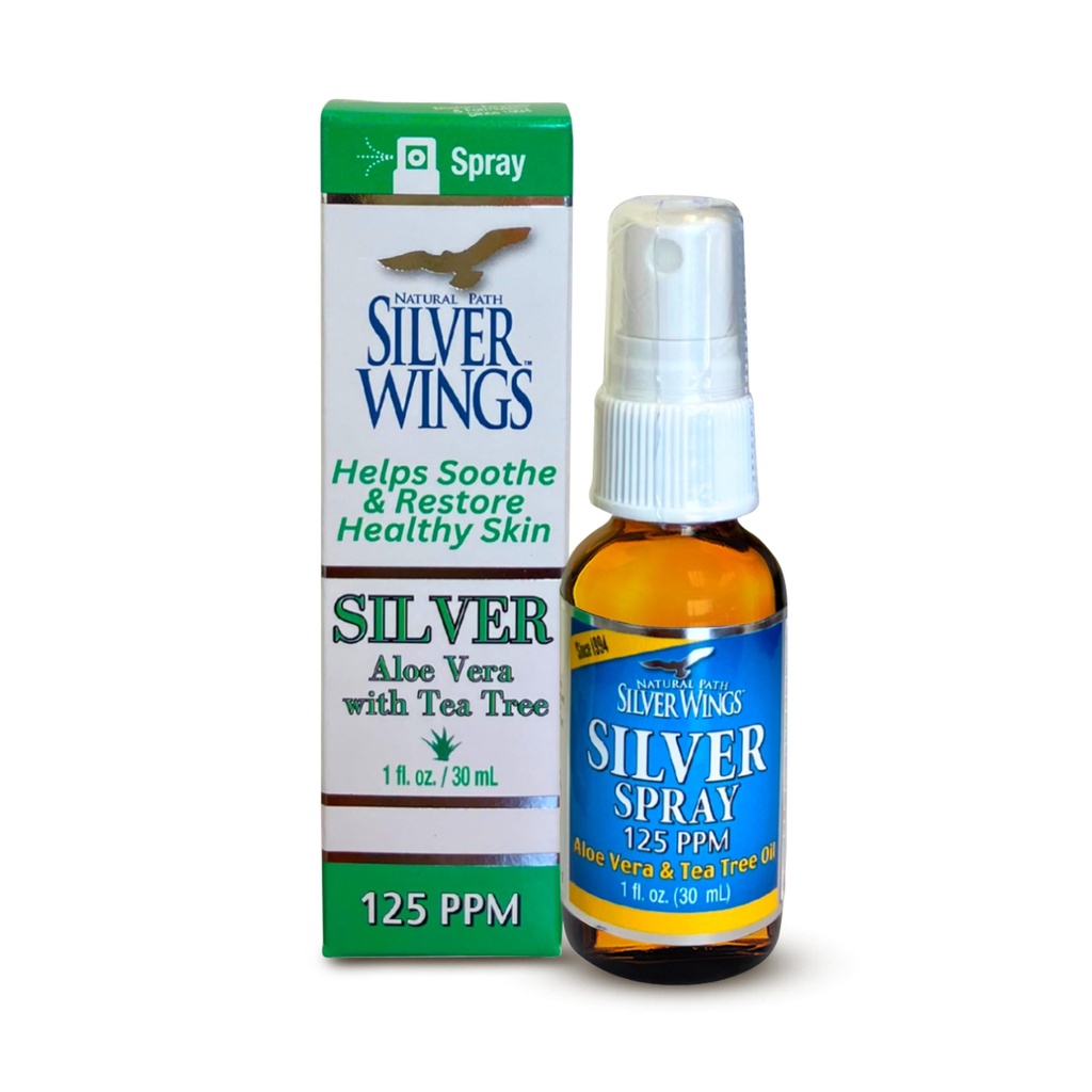 Naturlig sti sølvvinger - sølvspray med Aloe Vera & Tea Tree Olje - 125ppm - 1oz