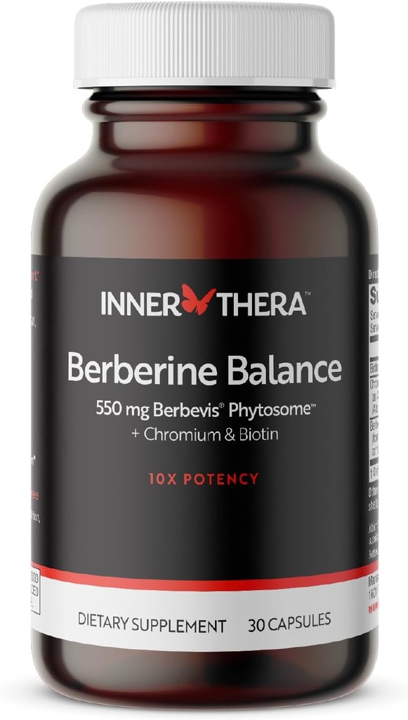 Berberine, 550 mg Patentert Berbevis Berberine Phytosom Plus Biotin og Chromium, Forbedret absorpsjon, Glutenfri, Vegansk, 30 Veggie Caps