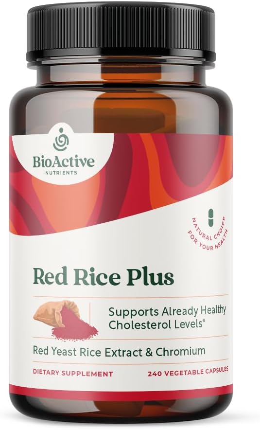 BIOACTIVE NUTRIENTS Red Rice Plus Supplement- 240 Grønnsaker kapsler - proprietær blanding av gurkemeie, svart pepper, Cayenne Pepper, Ginger Root og Rosemary - Kolesterol støtte