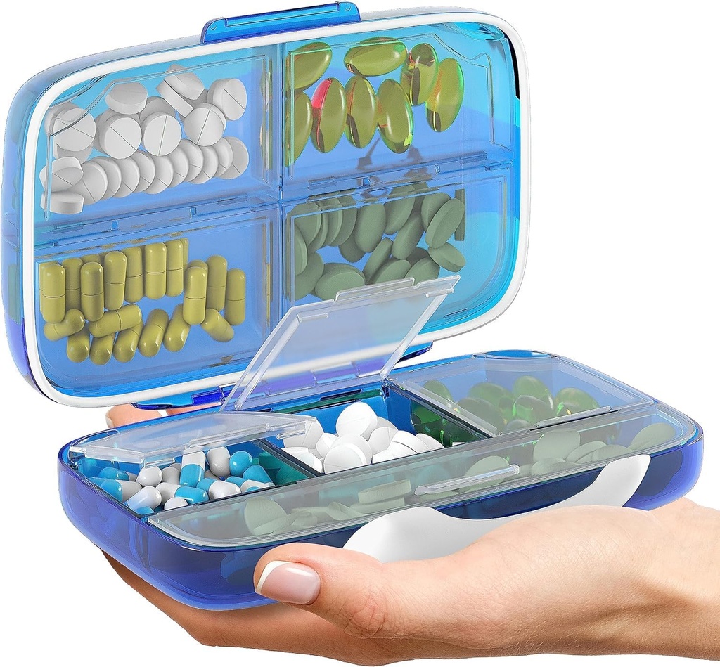 Pille Organizer Airtight Pille Box Stor Pille Dispenser Hjem Reise Supplement Holder Bærbar Vitamin Sorter Jumbo Størrelse 8 Sammenligning Airtight vitamin Container Daglig medisin Reise Essentials