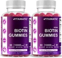 Vitamatic Biotin Gummies 10.000 mhg for sterkere hår, hud og negler - 60 vegansk gummi - også kalt vitamin B7 (2 flasker)