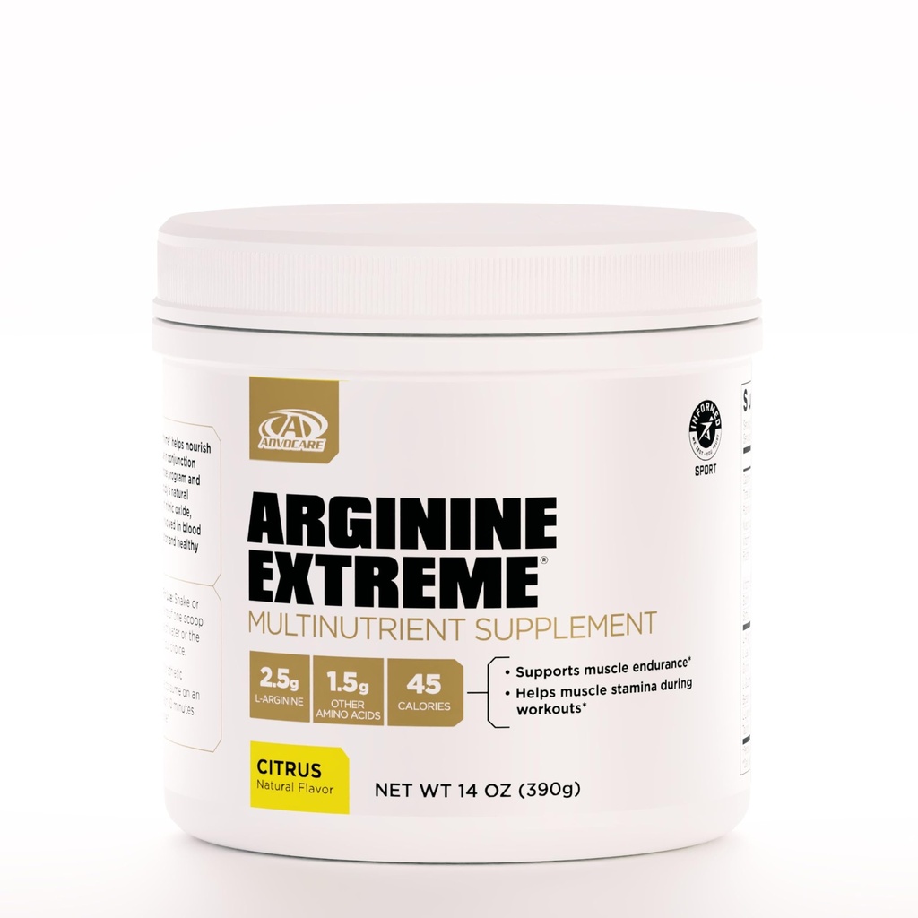 AdvoCare Arginine Ekstremt Multinæringstilskudd - Pre-Workout Aminosyrer Supplement - Støtter Stamina & Endurance* - Inkluderer vitamin B-12, L-Arginine og mer - Citrus, 14 oz