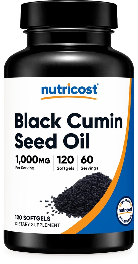 Nutricost Black Seed Oil (Cumin) - Cold Pressed, Kilde til Omega 3 6 9-120 Softgels, 1000mg Per Serving, 60 serveringer - Ikke-GMO og Glutenfri