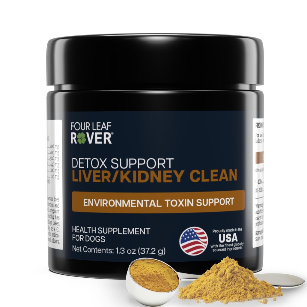 Four Leaf Rover Dog Liver Support - med økologisk Melk Thistle & Mushrooms - med nyrestøtte - Detox & Cleanse - Veterinærformulert