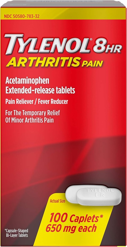 Tylenol 8 HR Arthritis smerte Caplets, 650 mg - 100 ct, Pakke med 4
