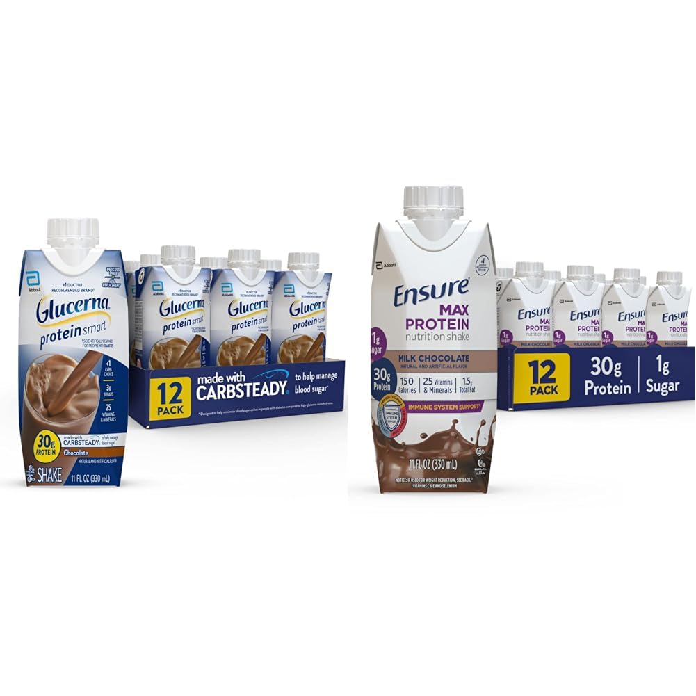 Glucernaprotein Smart Ernæring Shake & sikre Max Protein Ernæringshake med 30 g protein, 1 g sukker, høyproteinshake, melk sjokolade, 11 Fl Oz (pakke med 12), væske, Halal