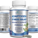Adaptogen Stress Relief Immune Support Formula - Adaptogen Adrenal Støtte med Ashwagandha, Astragalus, Ginseng, Holy Basil, Rhodiola, Amla, Maca, Schisandra, Non-GMO - 60 Kapsler