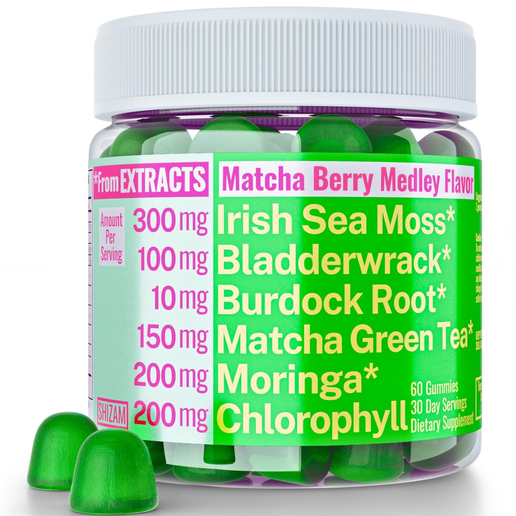 Moringa Irish Sea Moss Klorophyll EGCg Grønn Te Burdock Root Bladderwrack Super Greens Gummies, pulverkapsler piller flytende drops Olje Tinktur kosttilskudd Alt, organisk Grønn Seamoss