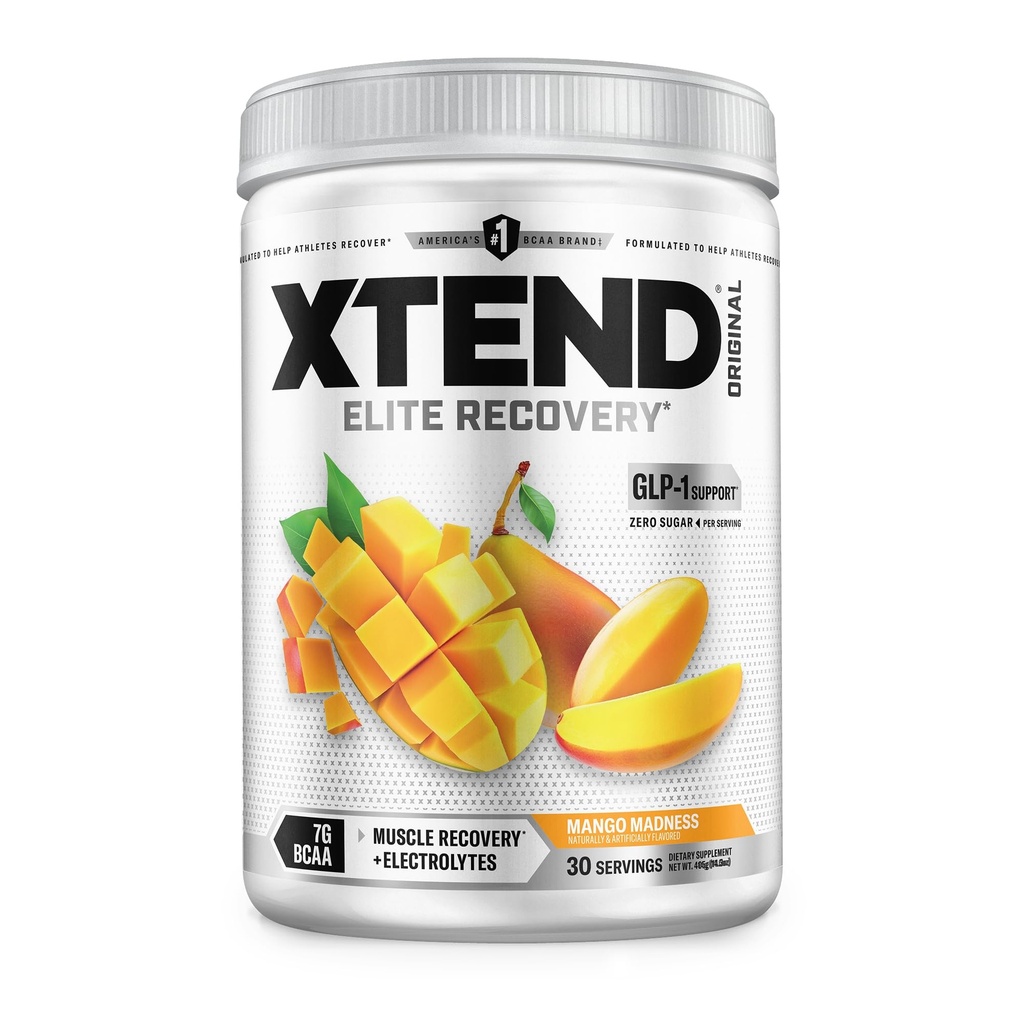 Xtend Original BCAA pulver, 7g BCAA og 2,5g L-Glutamine for muskelgjenvinning Hydration og lean muskel, sukkerfri intera og post trening drikk med elektrolyter, Mango Madness, 30 serveringer