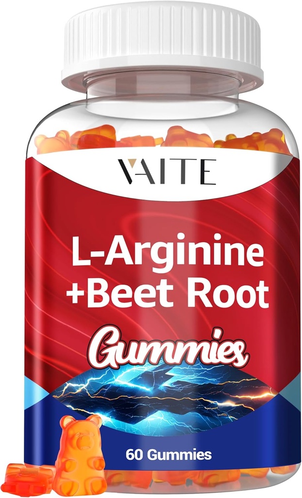 L Arginine Supplement Beet Root Gummies - Dobbelt styrke, energiforsterkning, Sirkulasjonsstøtte og Stamina, Organic Chewable Beets Supplements for menn og kvinner, Vegan Gummy, Ikke-GMO, Sukkerfri