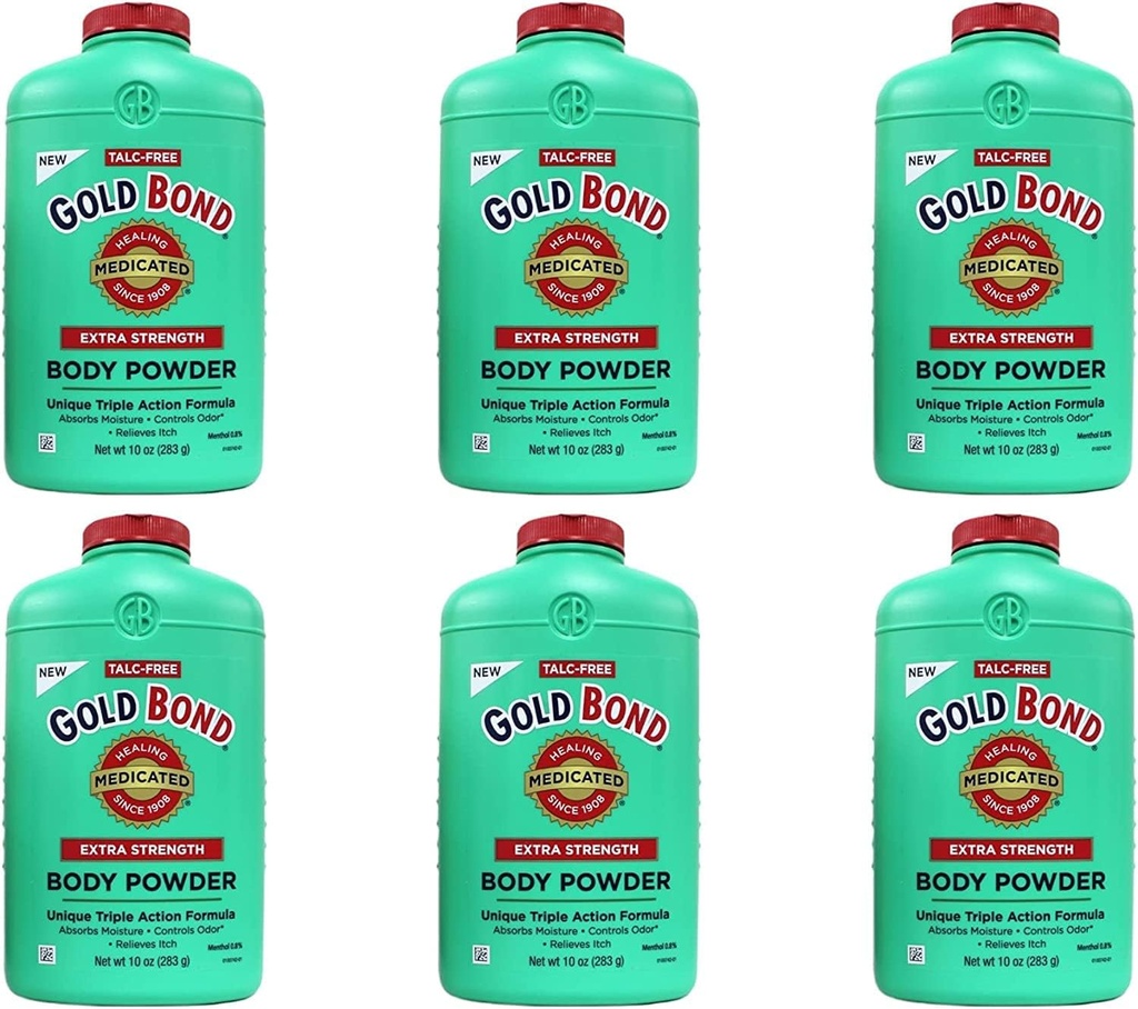 Gull Bond Body Powder Medisert Ekstra Styrke - 10 oz, Pakke med 6, Talc-Free