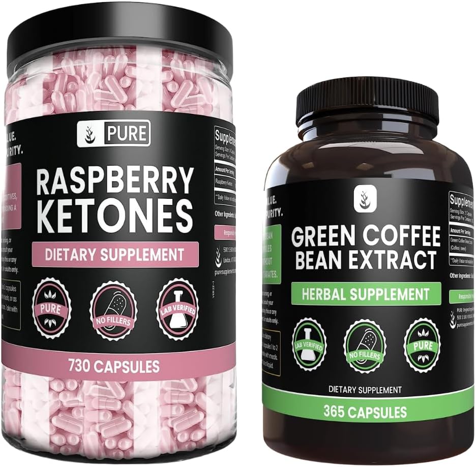 PURE ORIGINAL INGREDIENTS Bringebær keton og grønn kaffebønne ekstrakt bunke, forskjellige størrelser, ingen fyllstoffer, Lab verifisert