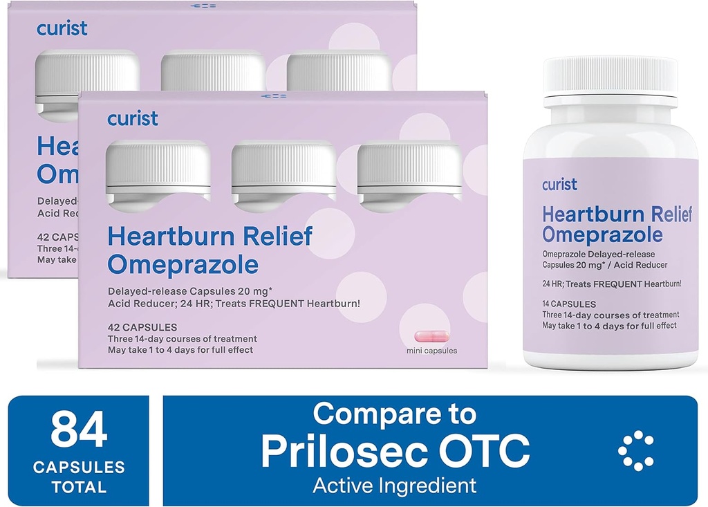 Curist Omeprazol 20 mg bulk 84 ct (2 pakker med 42 ct) Kapsler forsinket - Acid Reflux Medicine for Heartburn Relief - Omeprazol Magnesium 20,6 mg 84 Kapsler